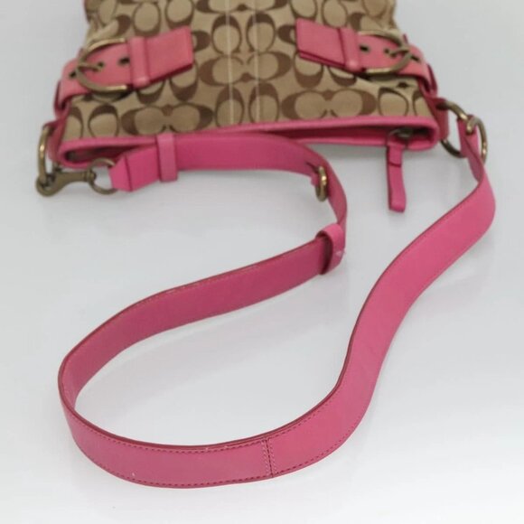 Coach Signature Shoulder Bag Canvas Beige Pink Auth bs24115 - Picture 8 of 16